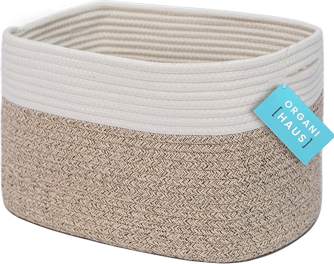 OrganiHaus Woven Storage Baskets for Organizing, Cotton Rope Storage Baskets for Shelves, Soft Bathroom Bins for Organizing, Decorative Cute Nursery Bins for Toys, Organizer Basket for Towels - Brown