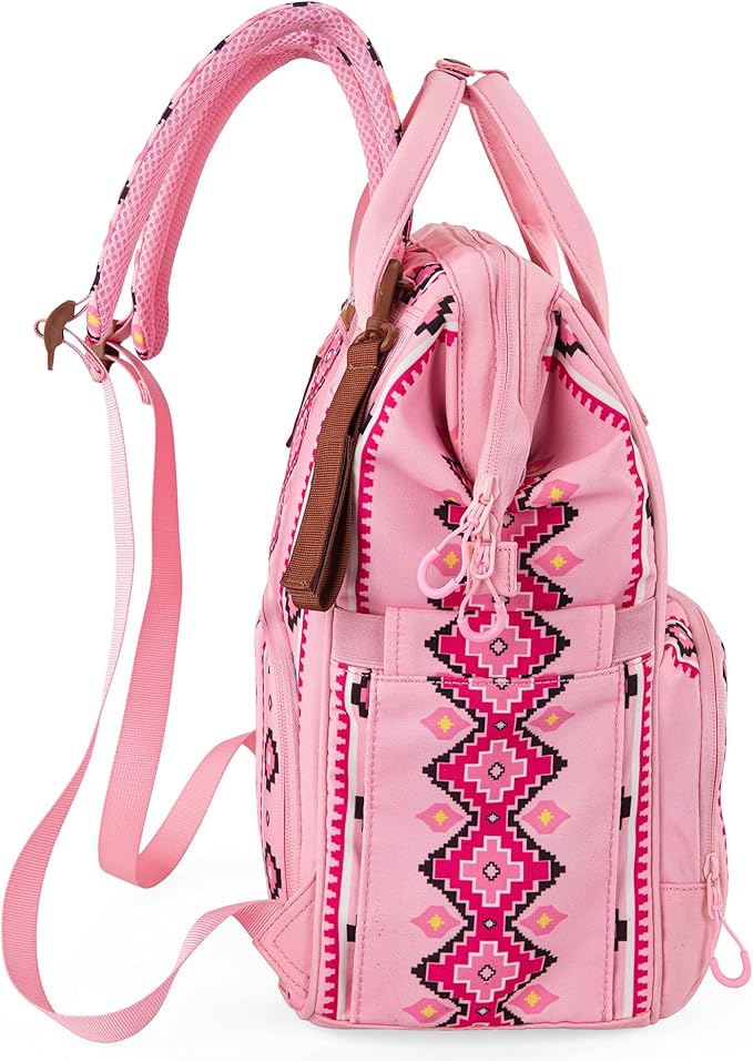 Wrangler Diaper Bag Backpack Aztec Travel Backpack Purses Western Multi-Function Baby Bags for Mom with Waterproof Insulated Pockets