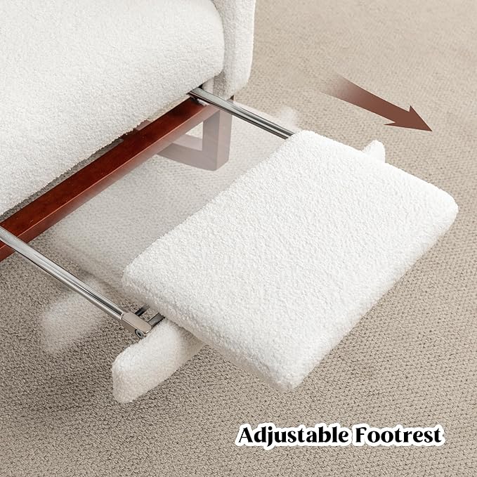 Rocking Chair Nursery,Teddy Nursery Rocking Chairs with Foot Rest, Sherpa Nursing Chair Glider Rocker with Wingback and Pillow for Living Room, Bedroom, White