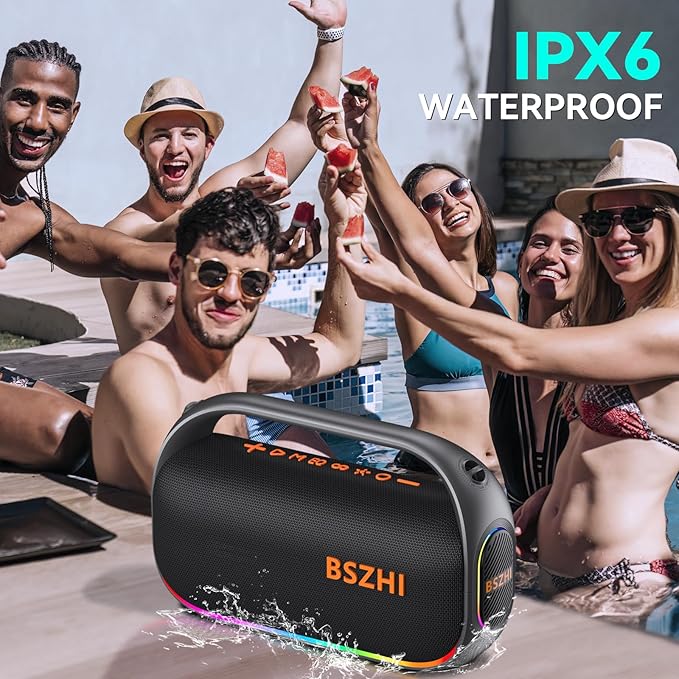 80W(120W Peak) Bluetooth Speaker Loud, Portable IPX6 Waterproof Bluetooth Speakers Wireless TWS for Outdoor, Party, Travel, and Beach Camping with Light, BT5.0, USB/TF Card, AUX