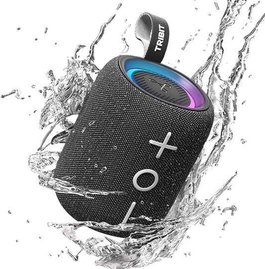 Tribit StormBox Mini+ Portable Bluetooth Speaker, 12W Wireless Speaker with 360°Surround Sound, 12H Playtime, Custom EQ, BT5.4, IPX7 Waterproof, RGB Lights, Type-C, TWS, AAC/SBC, Home/Outdoor/Travel