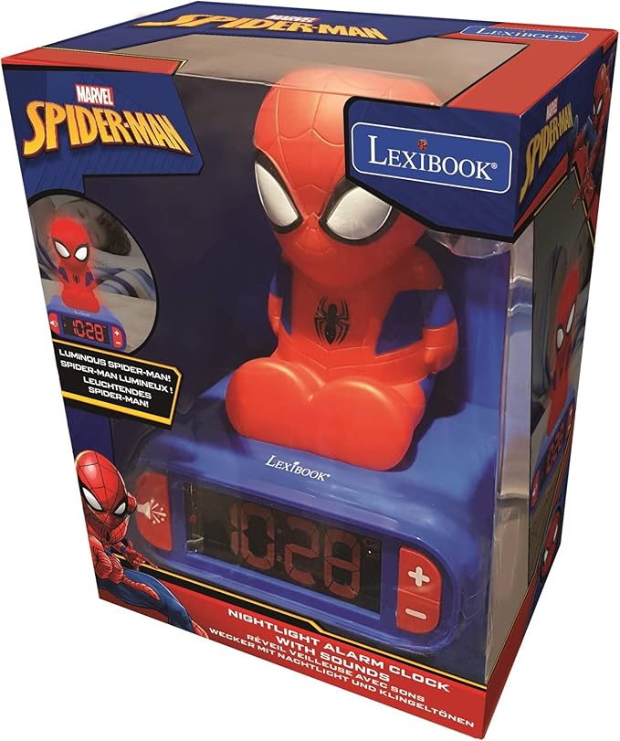 LEXiBOOK - Marvel Spider-Man Digital Alarm Clock with Night Light Snooze and Marvel Spider Man Superheroes Sound Effects - Boys Clock - Luminous Spiderman, Blue - RL800SP