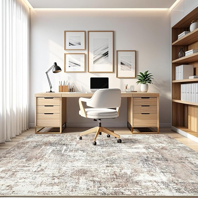 Large Area Rugs 12x15: Washable Abstract Modern Soft Rug Stain Resistant Indoor Floor Non-Slip Accent Carpet for Living Room Bedroom Nursery Playroom Dining Room Office Dorm Home House- Brown