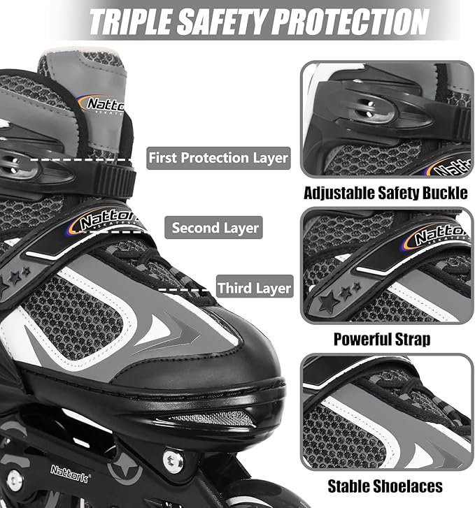 Nattork Blade Roller Skates for Boys with Light Up Wheel, Outdoor & Indoor Illuminating Black Inline Skates for Boys Little Kids Toddler Ages 5-8 4 5 6, Beginners