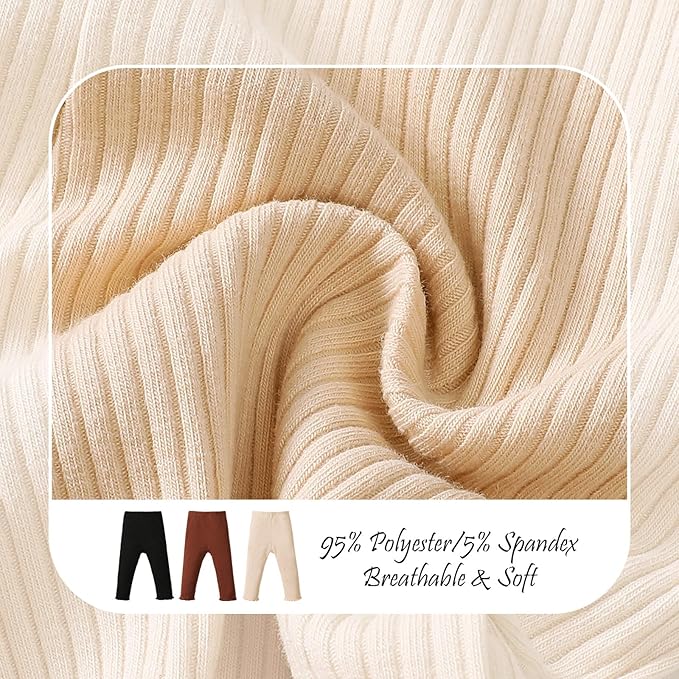 SOBOWO Baby Girl Leggings Pants Toddler Girls Solid Ribbed Pants 3 Pack Ruffle Bottoms Trouser Fall Winter Clothes 9M-3T