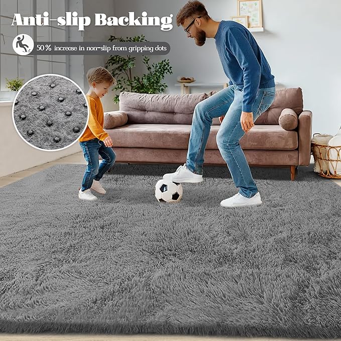 4x6 Area Rug for Living Room: Fluffy Shag Soft Washable Rugs Fuzzy Plush Indoor Carpet for Bedroom Nursery Playroom Dorm Kids Girls Boys Room (Grey, 4'x6')