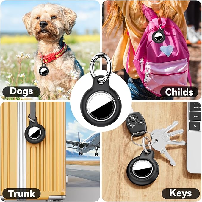 Upgrade Waterproof 4 Pack Airtags Holder with Apple Airtags Keychain, Hard PC Air Tag Case, Anti-Scratch & Shock Air tag Holder, Men's Women's Keyrings & Keychains - Black