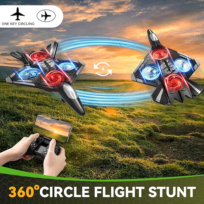 4DRC V31 RC Plane with Camera, Foam Remote Control Drones with Camera for Kids Adults 8-12 12-16, Remote Control Airplane Fighter Jet with Light, 360° Flip Fighter Jet Toy