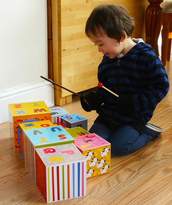 TOWO Wooden Stacking Boxes-Nesting and Sorting Cups Numbers Alphabet Animals Blocks for Toddlers-Stacking Cubes Educational Toys for 2 Years Old Montessori Materials