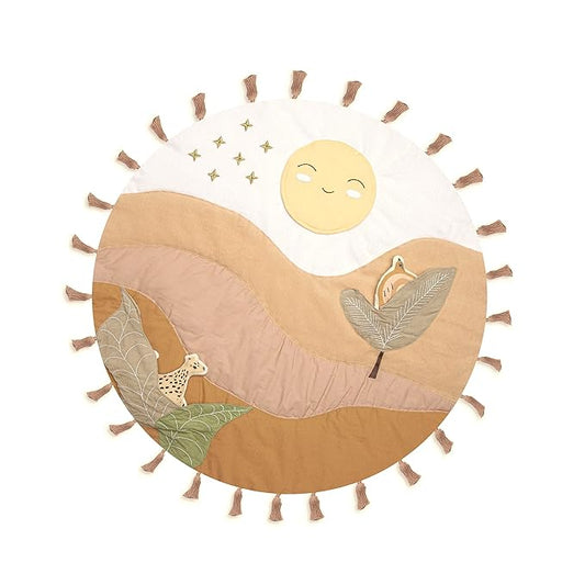 Crane Baby Activity Mat with Interactive Toys, Safari Zoo Themed Tummy Time Floor Mat, 36x36 Quilted Cotton Playmat, Infant Development Toys, Playmats for Newborn