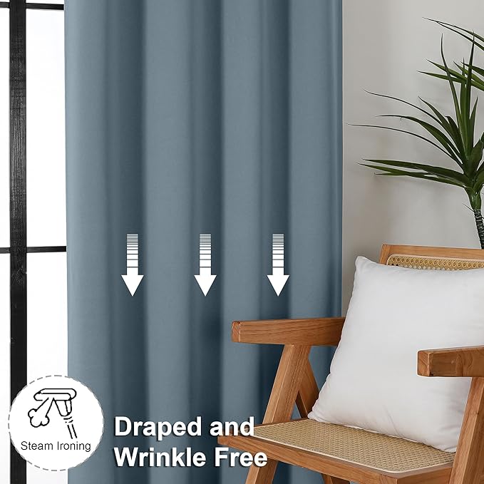 Simplebrand Ava Stone Blue Short Blackout Curtains for Bedroom 45 Inches Long 2 Panels Set, Solid Thermal Insulated, Energy Saving Window Treatment Curtains Blackout Drapes, W40 x L45 Inch, Stone Blue