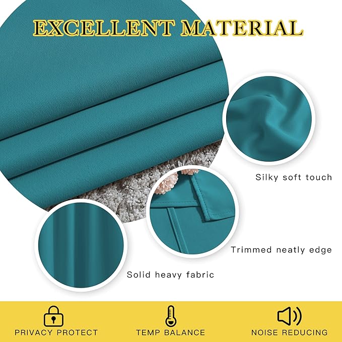 NICETOWN Blackout Room Divider Curtains 118 inches Long 2 Panels, Grommet Sliding Door Curtains Solid Window Treatments Sound Reducing for Living Room, W66 x L118, Peacock Teal