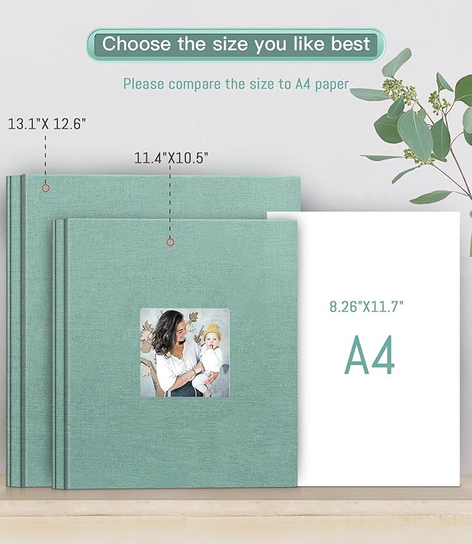 popotop Photo Album Self Adhesive with Picture Display Window,40 Pages DIY Scrapbooking Supplies Kit for 4x6 10x12 Picture,Linen Cover Memory Book for Baby Wedding, with Scraper and Metallic Pen