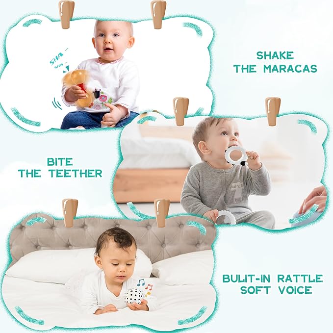 Montessori Toys for Babies 0-6 Months, 9 in 1 Learning Educational Sensory Toys for Newborn 0-3-6 Months, Includes High Contrast Cards, Baby Tissue Box Toy, Spinning Drum, Teether and More