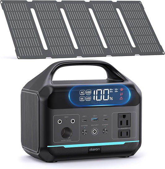 DARAN Solar Generator 192Wh with 30W Solar Panel, Portable Power Station 300W (600W Surge), 8 Outputs LiFePO4 Battery, Portable Charger for Camping, Emergency, Outdoor Off-Grid Use