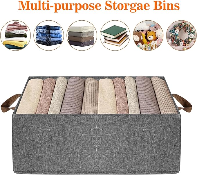 10 Pack Large Capacity Storage Bins, 25L Fabric Closet Organizer With Handles, Collapsible Baskets for Shelves, Clothing, Sheets, Books, Toys (Gray)
