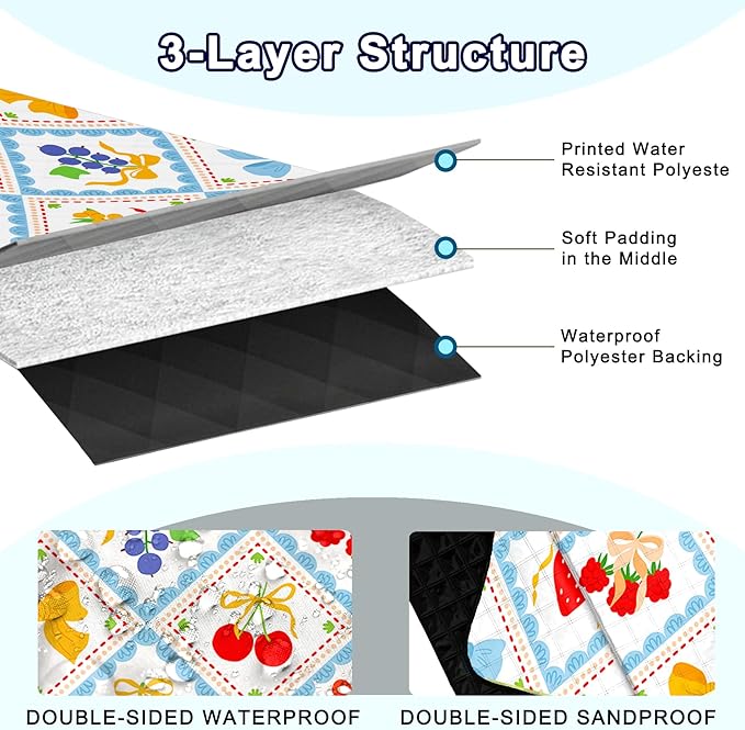 Extra Large Picnic Blanket Waterproof,80"x 80"Foldable Machine Washable Beach Blanket,Outdoor Blanket for 6-8 Adults,Suitable for Indoor Crawling,Park Beach,Camping,Hiking,Family Travel(Fruit)