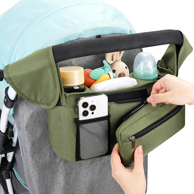 Accmor Universal Stroller Organizer with Insulated Cup Holder Detachable Phone Bag and Shoulder Strap,Stroller Bag Caddy Organizer Fits for Uppababy, Baby Jogger, Britax Strollers