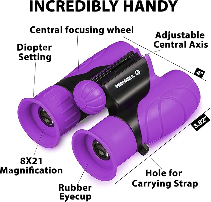 Promora Binoculars for Kids, Set with Magnifying Glass & Compass Purple - Perfect Toy for Little Boys and Girls, Kids Binoculars for 3-12 Years Boys and Girls Present for Toddler