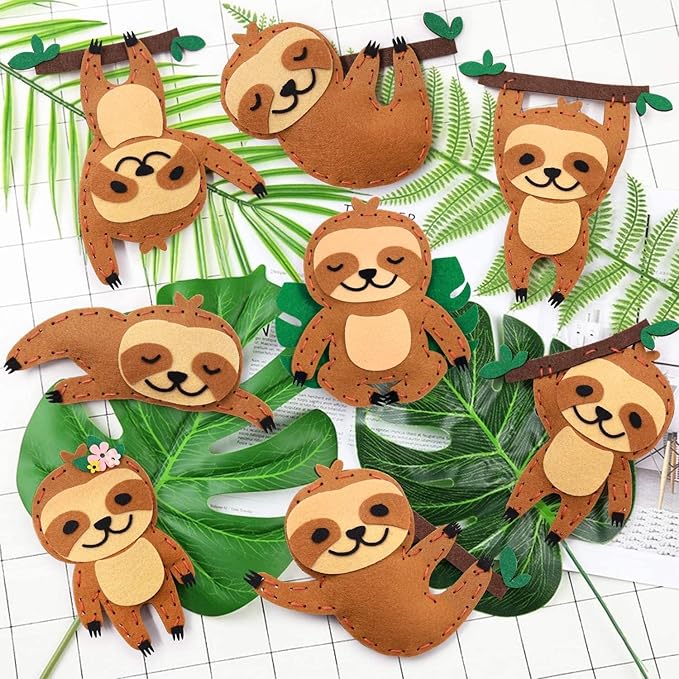 CiyvoLyeen Sloth Sewing Craft Kit Jungle Animal DIY Craft Sewing Kit for Girls and Boys Educational Sewing Kits for Kids Age 8 9 10 11 12 Craft Kit Includes 8 Projects
