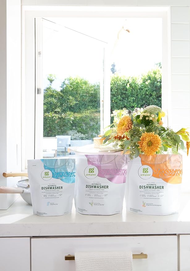 Grab Green Automatic Dishwashing Detergent Pods, 132 Count, Thyme Fig Leaf Scent, Plant and Mineral Based, Superior Cleaning, Powerful Grease Removal,