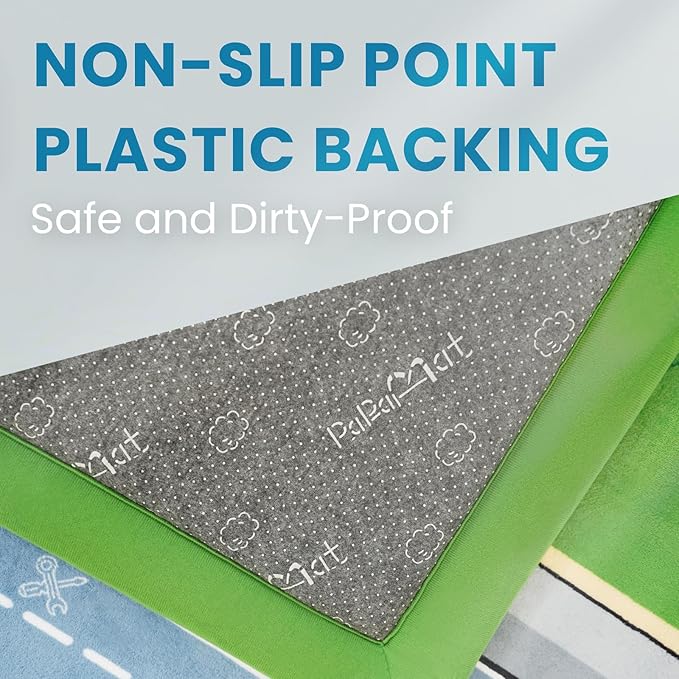 1.3" Thick Educational Baby Floor Play Mat 59x79, Basic Padded Memory Foam Kids Mat, Non-Slip Plush Playmat for Nursery Playroom Classroom (Race Track)