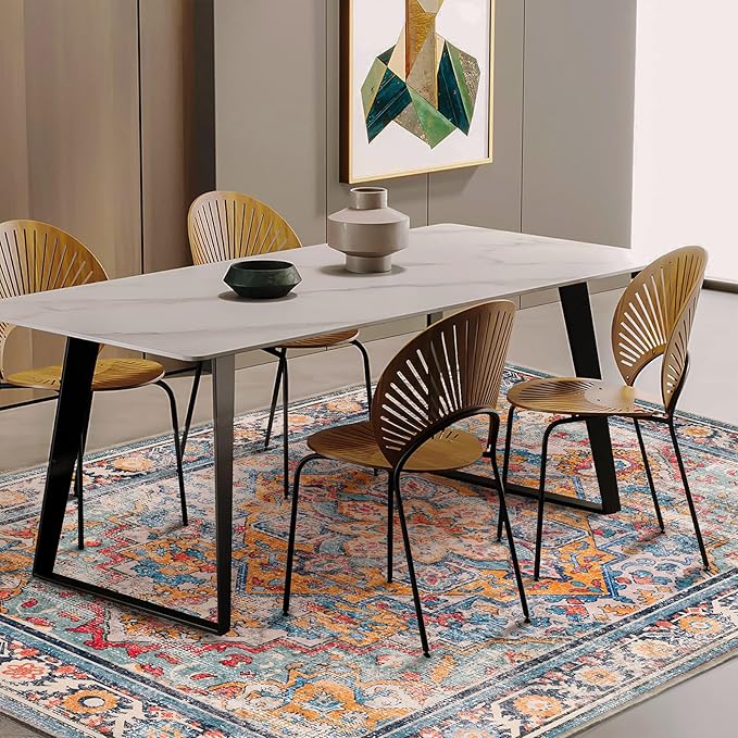 Washable Area Rug 10'x14' Boho Chic Medallion Distressed Design Non-Shedding Easy Care Ideal for High Traffic Areas in Living Room Bedroom Office Coffee Table Large Carpet