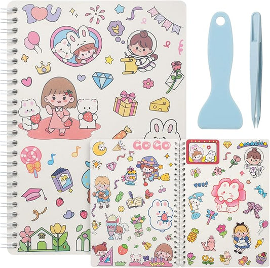 Reusable Sticker Book 60 Sheets, Sticker Collecting Book Album, Reusable Sticker Album,Sticker Organizer,Blank Sticker Book for Adults Children,Sticker Keeper Book with Tweezer and Spatula,A5
