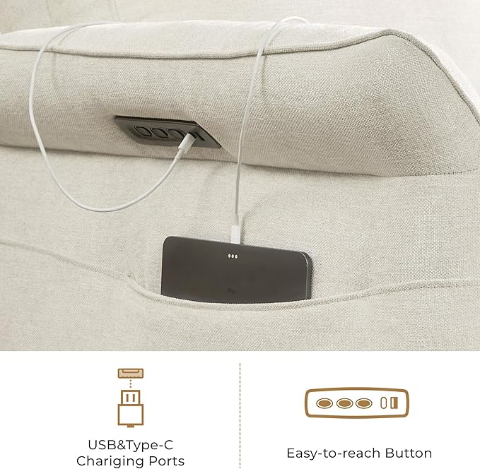 CHITA Power Recliner Chair, Electric Triple-Motor Swivel Glider Nursery Rocking Chair with Adjustable Power Headrest and Lumbar Support, GREENGARD Gold Certified, Solid Wood Base, Linen