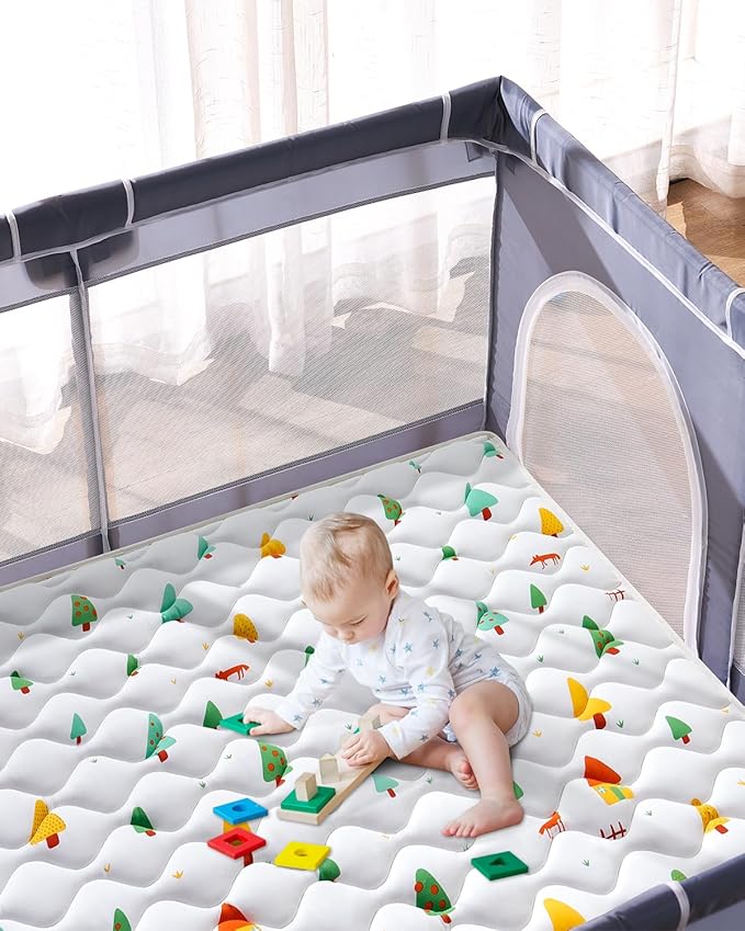 Odorless Premium Foam Baby Play Mat 79" x 63", Soft Microfiber Fabric Crawling Mat for Floor- Comfortable and Hypoallergenic, Non-Slip Cushioned Floor Playpen mat for Infants,Babies,Toddlers