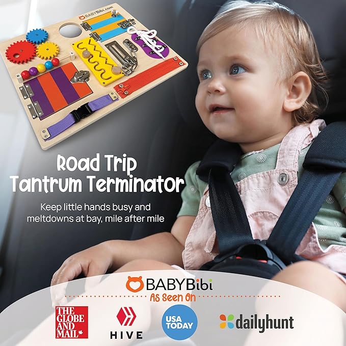 Montessori Busy Board for Toddlers - Safe, Durable Sensory Activity Board with Locks, Shoelaces & More - Perfect Educational Toy Built for Growth & Travel - 36 Months & Up - Color Edition