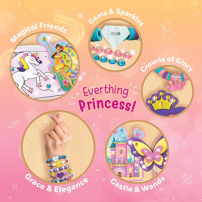 Imagimake Princess Craft Kit | 10 Mess-Free DIY Activities | Bracelet Making Kit, Unicorn Pouch, Butterfly Wands & Photo Frame | Girls Toys Age 6-8 | 5,6,7,8,9,10,11,12 Year Old Girl Birthday Gifts