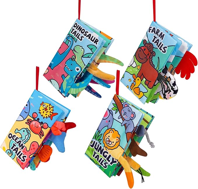 4 Pack Baby Books 0-6 Months, 4PCS Crinkle Books for Babies, Touch and Feel Sensory Books for Babies, Infant Toys 0-6 Months, Soft Fabric Toy Shower Gift, Baby Crinkle Book - 4 Pack Blue