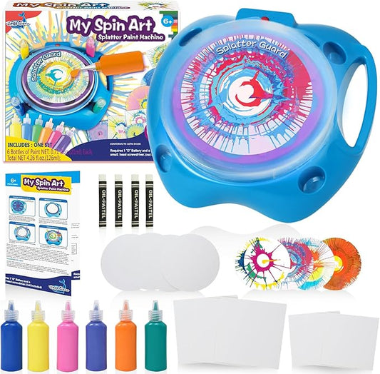 Spin Art Machine Variable Speed, Battery Operated Spinner - Paint Spinner with Splatter Guard, Washable Paint, Spin Art Kit, Stem Toys, Arts and Crafts