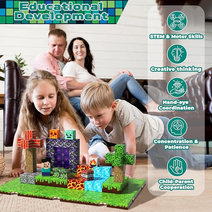 150 PCS Magnetic Blocks - Magnetic Building Block with 6 Baseplate, Stacking Magnets for Kids, Sensory Toy for Toddlers STEM Learning, Birthday Gifts for 3+ Years Old Boys Girls