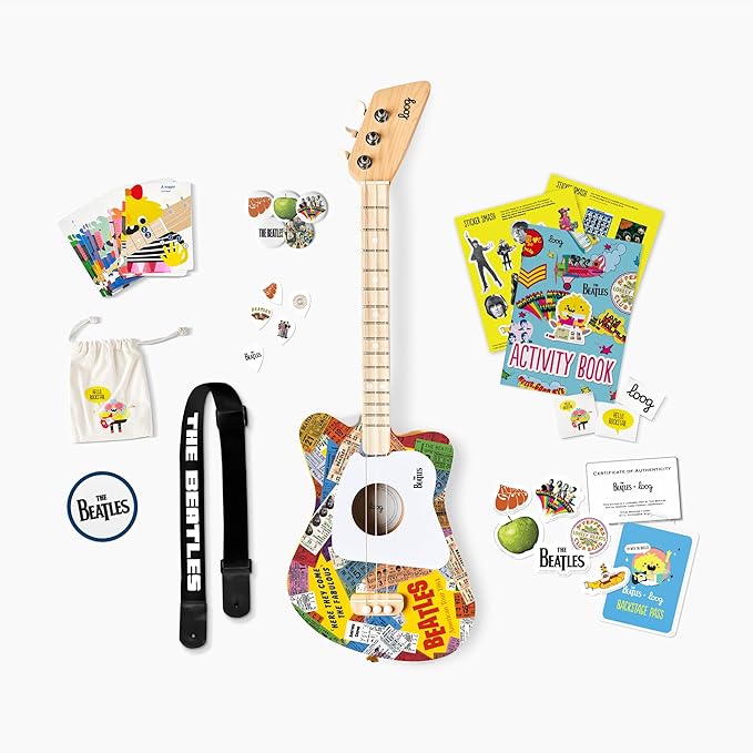 Beatles + Loog Mini Acoustic Guitar for Kids Toddler Children Ages 3+ (American Tour)