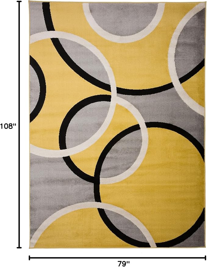 Rugshop Contemporary Abstract Circles Easy Maintenance for Home Office,Living Room,Bedroom,Kitchen Soft Area Rug 6'6" x 9' Yellow