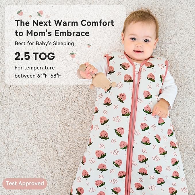 Sleep Sack 18-24 Months TOG 2.5 Winter Baby Wearable Blanket, 100% Cotton Toddler Sleeping Sack with 2-Way Zipper Warm Soft Baby Sleep Sack Strawberry