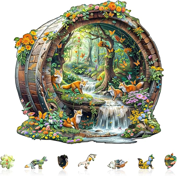 Wooden Puzzles for Adults, Fox Wooden Jigsaw Puzzle for Adults, 190 Piece Unique Animal Shape Wood Puzzles Adult, Birthday Party Gifts for Friends & Family Leisure Time Game Home Decor (M-11.4*11in)