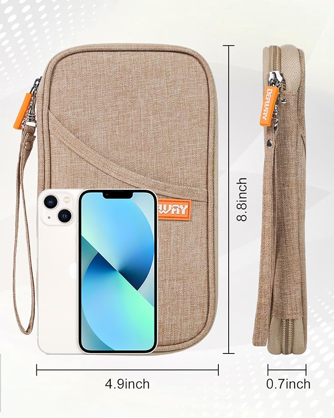 defway Passport Holder Travel Wallet - Family Passport Holder of 4, RFID Blocking Passport Wallet for Men Women, Travel Essentials for Flying (khaki)