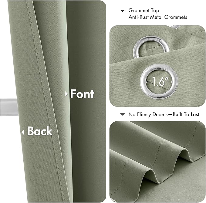 MIULEE Sage Green Blackout Curtains - Thermal Insulated Bedroom Curtains Room Darkening Drapes for Living Room Kitchen Grommet Top Light Blocking Window Treatment, 40 x 50 Inches Long, 2 Panels
