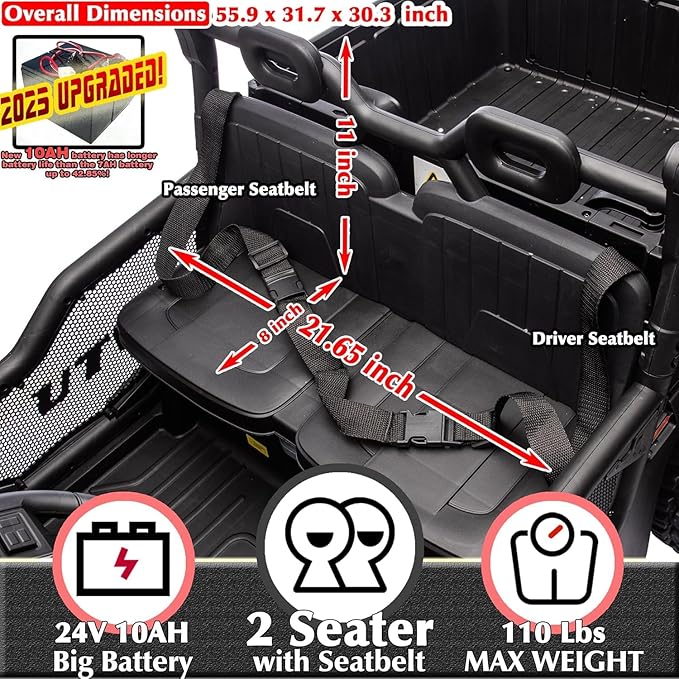sopbost 24V 10Ah Ride On Toys for Big Kids to Drive 2 Seater Ride On Car with Remote Control Battery Powered Side by Side UTV with Large Dump Bed, 4x75W Motors, Camouflage Black