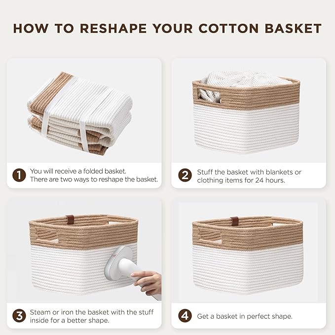 UBBCARE 2 Pack Baskets for Organizing, Woven Storage Baskets with Label for Toys and Towel, Rectangle Cotton Rope Basket with Handles, 15''L x10''W x9''H, Navy Blue&White