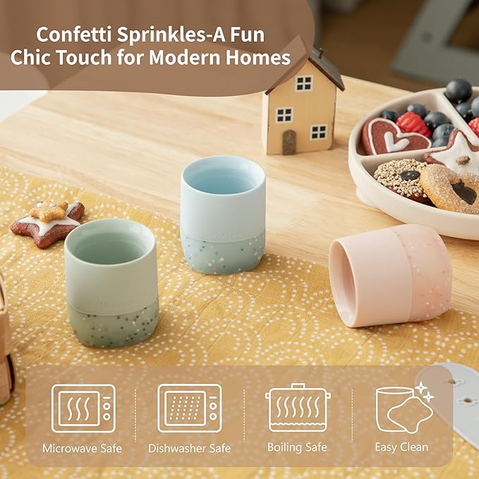 Moonkie Silicone Baby Cup 4 Months+ | Open Training Drinkware for Infants with Confetti Sprinkles | Baby-Led Weaning Essential | 2 oz (Blush, 1 Pack)
