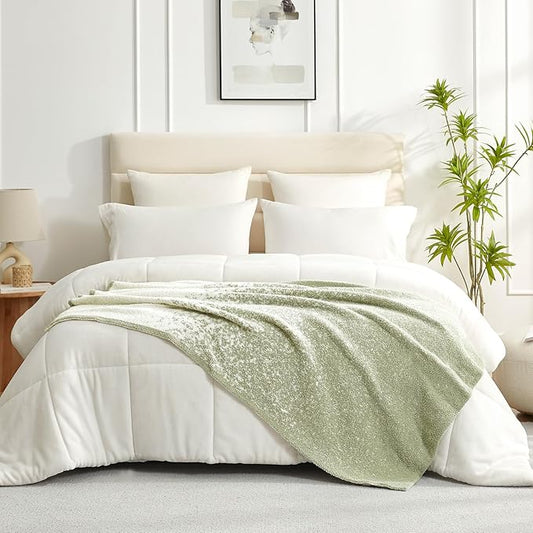 Snuggle Sac Sage Green Bedding Blanket Twin Size for Bed and Sofa, Reversible Super Soft Warm Cozy Knit Blankets Fuzzy Plush, Ombre Green, 60x80 inches