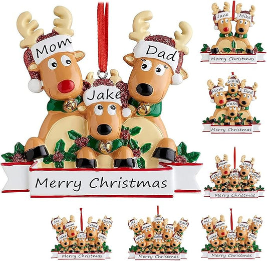 Personalized Christmas Ornaments 2025 Family of 2/3/4/5/6/7/8 Deer Christmas Ornaments Custom Name Customized Gifts for Xmas Tree,Family of 3