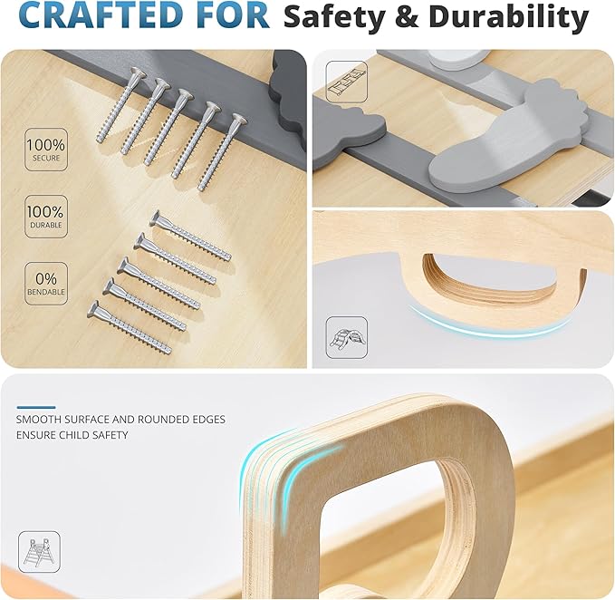 BlueWood 10-in-1 Pikler Triangle Set, Toddler Climbing Toys Indoor, Montessori Climber, Baby Jungle Gyms with Arch, Extra Rope Ladder & Footprint Balance Beam - Grey Twilight