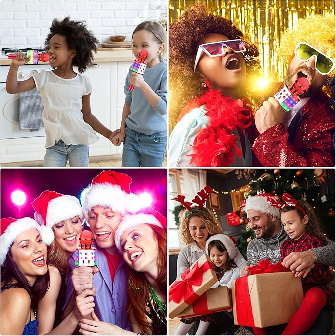 BlueFire 4 in 1 Karaoke Wireless Microphone with LED Lights, Portable Microphone for Kids, Great Gifts Toys for Kids, Girls, Boys and Adults (Red)