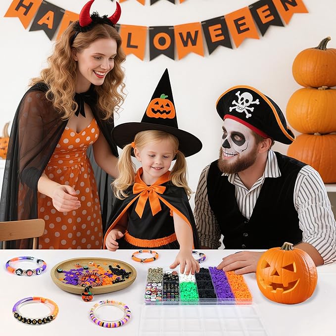 Redtwo 3000 Pcs Halloween Clay Beads for Bracelet Making Kit, Halloween Decorations Charms Jewelry Making, DIY Crafts for Gifts Party Favors