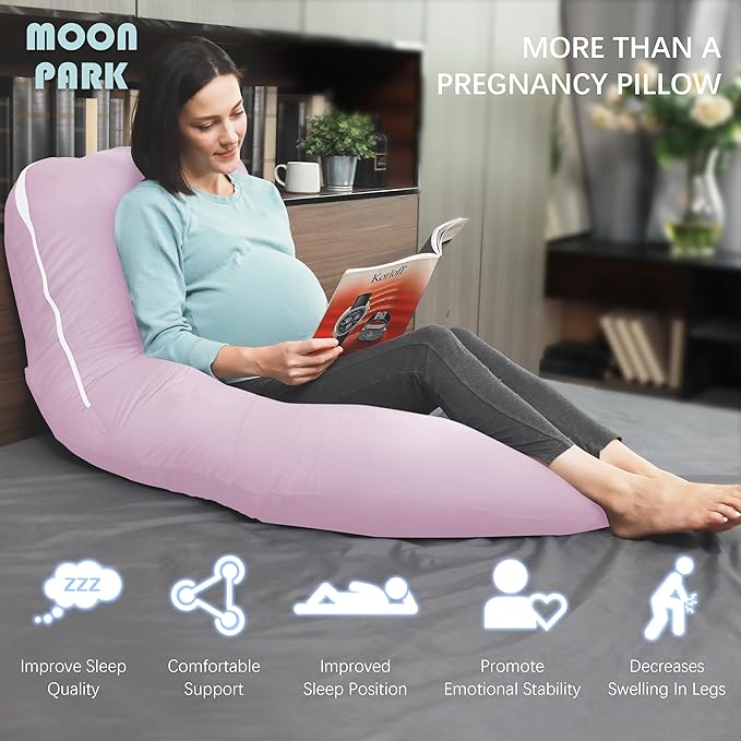 MOON PARK Pregnancy Pillows for Sleeping - U Shaped Full Body Maternity Pillow with Removable Cover - Support for Back, Legs, Belly, HIPS - 57 Inch - Purple - Cooling Cover